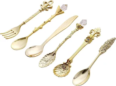 Produktbild von Dessertlöffel und Dessertgabel, 6 Stück - Gold