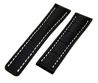 Produktbild von Uhrenarmband Lederband Schwarz mit weißer Naht 24mm ohne Schließe NEU