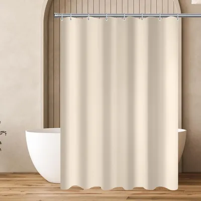 Productafbeelding van Douchegordijn, 100 x 190 cm, beige, met verzwaard voetstuk, schimmelwerend, waterafstotend en wasbaar polyesterweefsel, geschikt voor badkamers en badkuipen, inclusief 8 douchegordijnringen