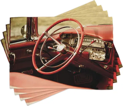 Produktbild von ABAKUHAUS Autos Platzmatten, Innenraum Eines Antiken Klassischen Gealterten Autos Steuerbretts Details Retro Bild, 30 x 45 cm, Grau Rot