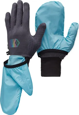 Lauf-Handschuhe "Deploy Wind Hood Gloves" von Black Diamond in Blau und Schwarz; mit einer winddichten Außenschicht und rutschfestem Griff.