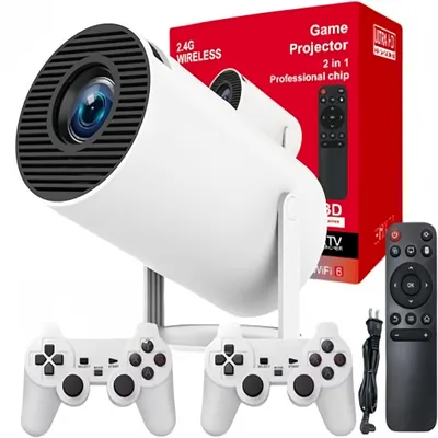Produktbild von Arcade Vision Projektor mit Spielen, eingebaute 36.000+ Retro-Spiele, Gaming Video 2-in-1 Projektor 4K mit 2 kabellosen Controllern, 360-Grad-Flip
