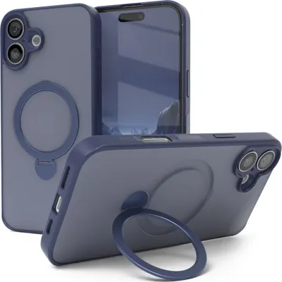 Produktbild von EAZY CASE - MagSafe Handyhülle für Apple iPhone 16 Plus, Ring zum Aufstellen, 360° drehbar, Magsafe Silikonhülle zum Aufstellen, stoßfest Cover in Blau