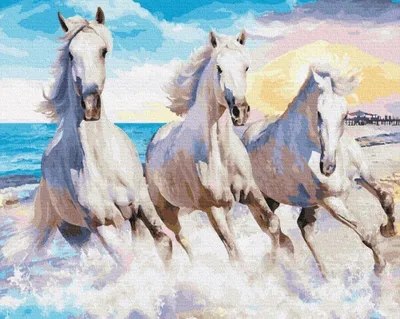 Immagine prodotto di Set pittura per numeri Trinità di cavalli bianchi 40x50