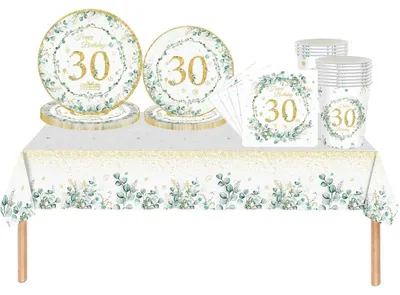 Immagine prodotto di Set per decorazioni di compleanno, colore verde salvia, 69 pezzi, per il 30° compleanno