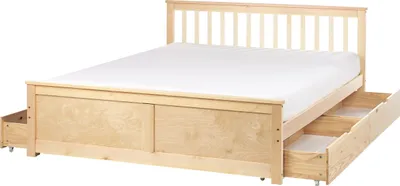 Produktbild von BELIANI Doppelbett Hellbraun Kiefernholz mit Lattenrost 160x200 cm 4 Schubladen Fußteil Hohes Kopfteil Schlicht Modern Skandi Design Holzbett