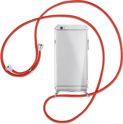 Produktbild von Handykette Backcover-Schutzhülle mit Band (Metall silberfarben) für Apple iPhone 6 Plus - rot
