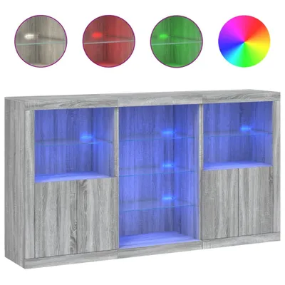 Image de Buffet avec lumières LED sonoma gris 181,5x37x100 cm
