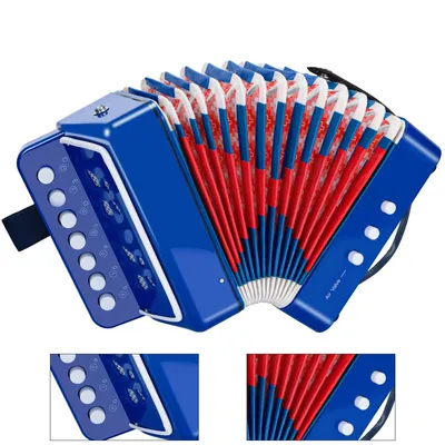 Produktbild von Akkordeon Kinder, 7 Tasten Ziehharmonika Knopf Akkordeon mit Riemen,für Anfänger, Akkordeon Erwachsene und Kinder ab 3 Jahre, Blau