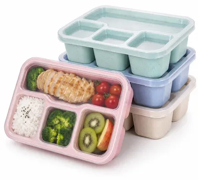 4er-Set Snackboxen mit Deckeln, 4 Fächer, Bento-Lunchbox, Kunststoff