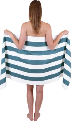 Produktbild von Betz XXL Saunatuch 70 x 180 cm STREIFEN BERLIN  Badetuch 100% Baumwolle Farbe – weiss/taubenblau
