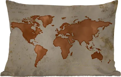 Produktbild von MuchoWow® Outdoor Kissen - Weltkarte - Papyrus - Kupfer - 60x40 cm - Wetterfest - Lounge Kissen - Zierkissen - Kissen für Innenräume