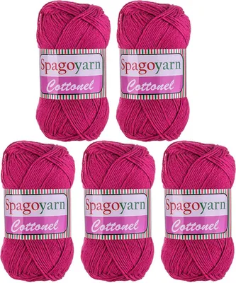 Produktbild von Strickgarn Baumwolleel Uni 5 x 100g Häkelgarn Strickwolle Handstrickgarn Farbwahl, Farbe:magenta