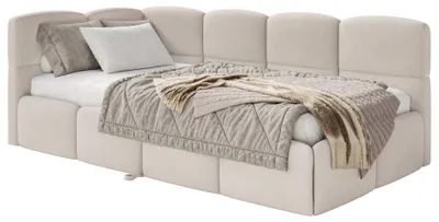 Image de Selsey Cloudy - Lit rembourré, tissu en velours crème, 170x185 cm - côté gauche