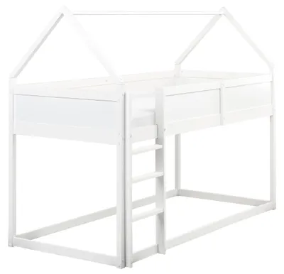 Produktbild von BELIANI Kinderbett Weiß Kiefernholz mit Lattenrost 90x200 cm Hausform Modern Kinderzimmer Bettgestell Jugendbett Halbhochbett Einzelbett Hochbett