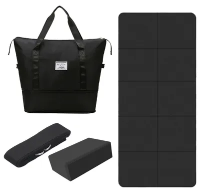 Obrázek produktu pro UnboxG Kompaktní cestovní sada na jógu, 4dílná, obsahující lehkou podložku na jógu, blok na jógu, popruh na jógu a tašku na jógu, ideální na cesty a do přírody