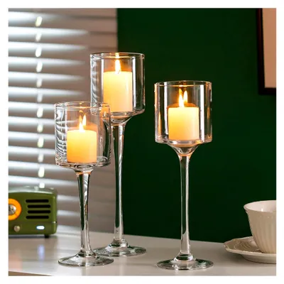 Produktbild von Teelichthalter aus Glas - Hoch für Teelichter und Stumpenkerzen, 3er Set, 20/23/26cm