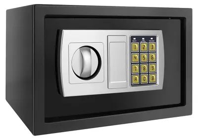 Produktbild von Elektronischer Tresor - 8,5 l Möbeltresor zur Wandmontage - Doppelbolzen-Schloss mit Code und Schlüssel - Feuerfest - Schwarz