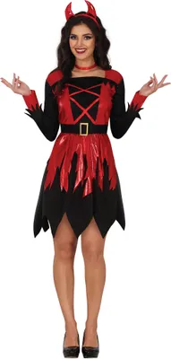 Produktbild von Dämonisches Halloween Kostüm Mit Hörnern Und Rot Schwarzem Design Für Gruselige Auftritte An Halloween Nächster Fasching Kostümparty, Größe: 38 - 40 (M) Farbe: Rot / Schwarz