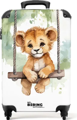 Produktbild von NoBoringSuitcases.com Handgepäck Koffer 55x40x20 cm, Kinderkoffer Tiere: Löwenjunges auf Schaukel, 36L