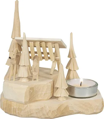 Produktbild von Teelichthalter Schnitzerei „ Futterkrippe“ BxHxT 13,5x14x10cm NEU
