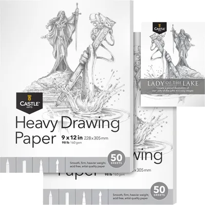 Productafbeelding van Art Supplies Heavy Drawing Sketchpad Papier 9 x 12 inch | 2-Pack | 50 vellen elk (160 g/m²/90 lbs) Extra wit