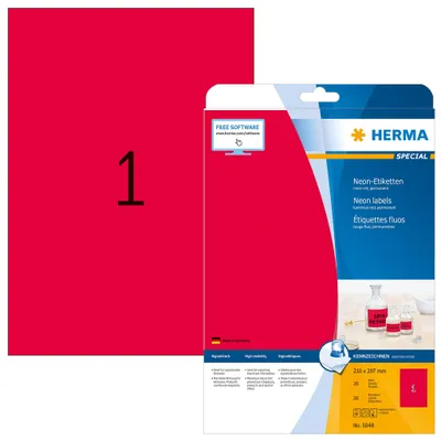 Produktbild von Etiketten A4 neon-rot 210x297 mm Papier matt 20 St.