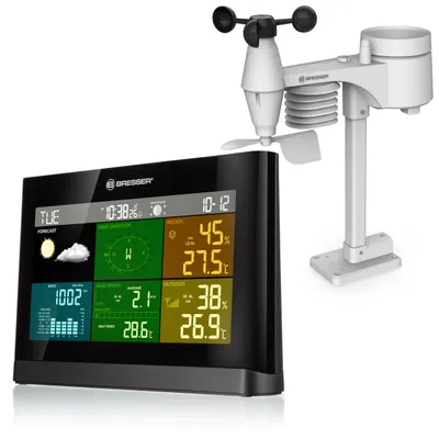 Produktbild von Bresser Optics 7002550CM3000, Schwarz, Grau, Anemometer (Windgeschwindigkeit), Innen-Hygrometer, Innen-Thermometer, Außen-Barometer,..., Kunststoff, 0 - 50 m/s, 20 - 90%, 20 - 90%