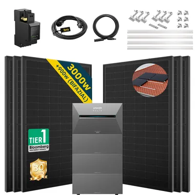 Produktbild von ALLDREI Balkonkraftwerk mit Speicher Anker Solix Solarbank 3 E2700 Pro & BP2700*3,Komplettset mit 6x500W Bifazialer Solarpanel & Smarten Zähler