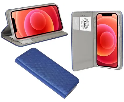 Zdjęcie produktu dla Etui Smart Book na telefon iPhone 12 Pro z funkcją podstawki i miejscem na kartę w kolorze niebieskim