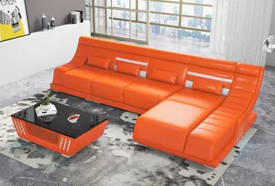 Produktbild von Designersofa Ecksofa Sofa L Form Orange Kunstleder Polster Sofas Eck