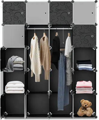 Produktbild von Clanmacy 12/16/20 Fächer DIY Kleiderschrank Regalsystem Standregal mit Tür aus Kunststoff Aufbewahrung Schrank Garderobenschrank - 20 Fächer