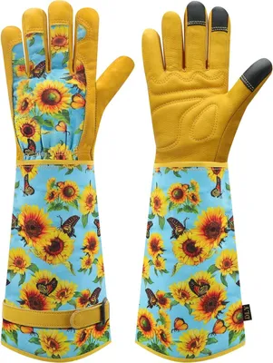 Produktbild von Modische Damen-Gartenhandschuhe mit Blumenmuster – Größe L – Lang (36 cm) – Bequem & Dornenfest – Geschenkidee für Gartenliebhaberinnen