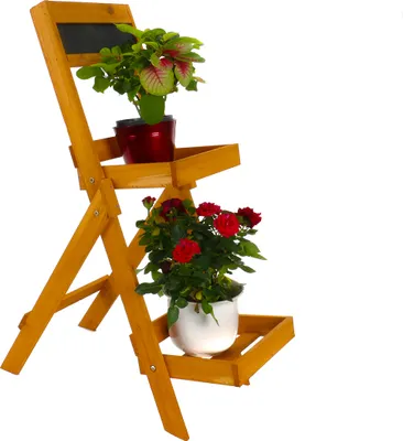 Produktbild von Blumenleiter aus Holz, Etagere für Zier- und Nutzpflanzen, 2 Ablagen, klappbar, für Garten, Terrasse, Balkon, Indoor und Outdoor geeignet