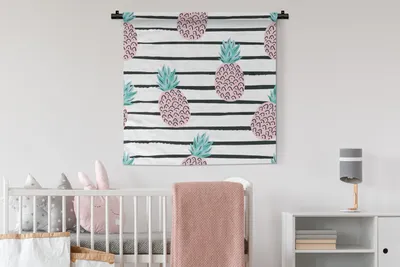Produktbild von MuchoWow® Wandteppich Wandbehang Sommer - Ananas - Streifen 90x90 cm Tapisserie Dekoration Wandtuch - Wandaufhänger