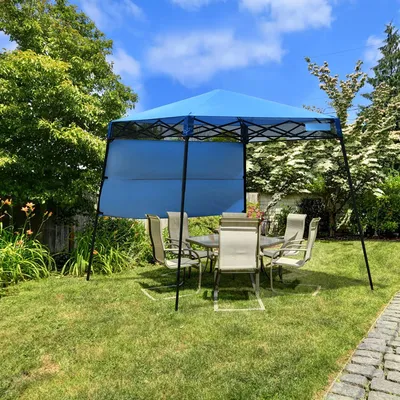 Image de COSTWAY Pavillon de jardin Tente de réception pliante avec sac, pavillon métallique pour camping, fête, barbecue 181x181x210cm (bleu)