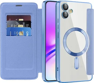 Obrázek produktu pro Pouzdro pro Samsung Galaxy A05 kompatibilní s MagSafe, průhledné pouzdro s držákem karet, kožené pouzdro s ochranou kamery Světle modrá