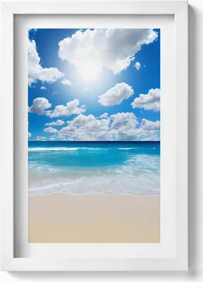 Produktbild von Strand, Meer und Horizont– Wandbild mit Rahmen – Gerahmtes Bild  – Wanddekoration – 20x30 cm – Weiß