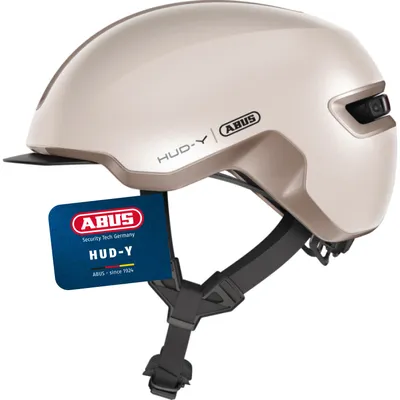 Produktbild von ABUS Fahrradhelm HUD-Y - mit magnetischem, aufladbarem LED-Rücklicht & Magnetverschluss - Stilsicherer Urban-Helm für den Alltag - für Damen und Herren - Beige Matt, Größe M (54-58 cm)