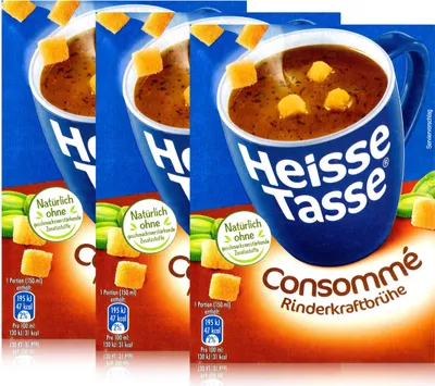 Produktbild von Heisse Tasse Consommé Rinderkraftbrühe mit Croûtons 3 Beutel á 7,1g (3er Pack)