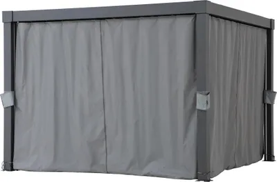Produktbild von Sunjoy Set aus Multi Lamellenpergola MATTERHORN mit Vorhänge und Moskitonetze - 306cm x 306cm, anthrazit