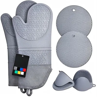 Produktbild von Topfhandschuhe Ofenhandschuhe Topflappen Topfhandschuhe 6er Set Lange Backhandschuhe,mit extra langen Handschuhen & Topflappen,BPA-freies,rutschfeste