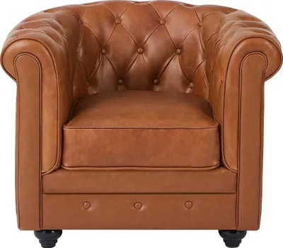 Produktbild von Kamelfarbener Sessel aus Rindsleder - CHESTERFIELD