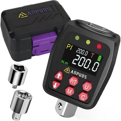 Produktbild von Digitaler Drehmomentadapter 1/2 Zoll 10-200 Nm mit LCD-Anzeige und 1/4", 3/8" Adaptern