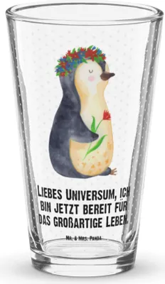 Produktbild von Mr. & Mrs. Panda Bierglas Pinguin Blumen - Transparent - Geschenk, Longdrinkglas, Tumbler, Cocktailglas, Wasserglas, Ziele, Wünsche, Glas, Leben, Geschenkidee, Positiv