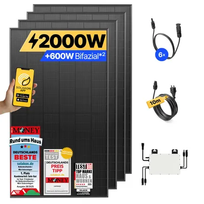 Produktbild von Balkonkraftwerk 2000W Solaranlage Steckerfertig Komplettset Photovoltaik Anlage 800W, Kabellänge: 10m, Solakon - onPower