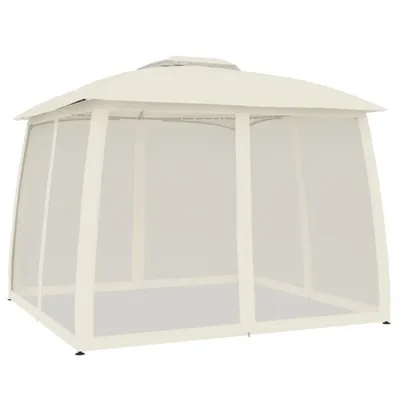 Immagine prodotto di Gazebo con Tetto Doppio e Pareti Rete Crema 2,93x2,93 m Acciaio