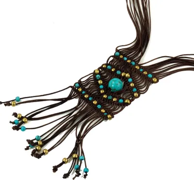 Produktbild von Makramee Kette mit Perle, Boho Makramee Kette, Elfenschmuck - Mokkabraun, Baumwolle,Baumwollfäden, Ketten & Modeschmuck für den Hals