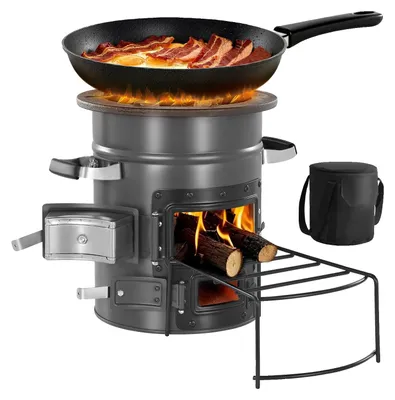 Zdjęcie produktu dla Kuchenka rakietowa VEVOR, kuchenka rakietowa BBQ na drewno z torbą do przenoszenia, stal SPCC, podwójne drzwi, do spalania gałązek, patyków lub węgla drzewnego do gotowania na zewnątrz, kuchenka kempingowa na zewnątrz, grill kempingowy