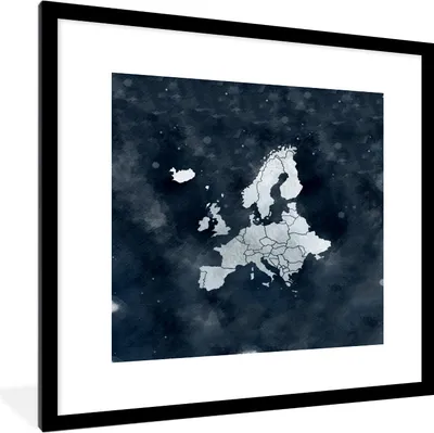 Produktbild von MuchoWow® MuchoWow® Gerahmtes Poster Karte - Europa - Aquarell - Silber 40x40 cm - Poster mit zchwarzem Bilderrahmen - Poster - Plakat im Rahmen